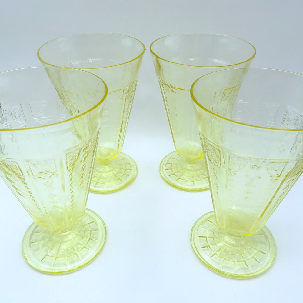 Anchor Hocking Princess Topaz Yellow Depression Glass 1930s Tumblers Set of 4
